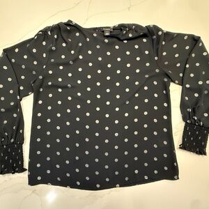 Halogen Sheer Black with Silver Polka Dots Blouse